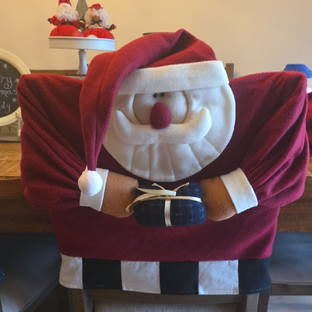 Festive 3D Fleece Santa & Snowmen Chair Cover Set